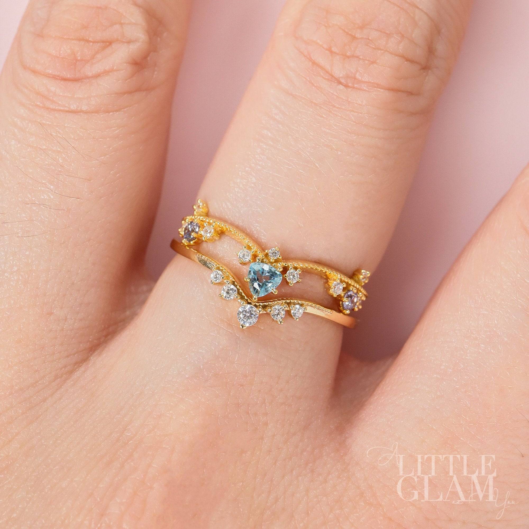 Exotic Princess Blue Topaz Ring Swiss Blue Topaz & Cubic Zirconia