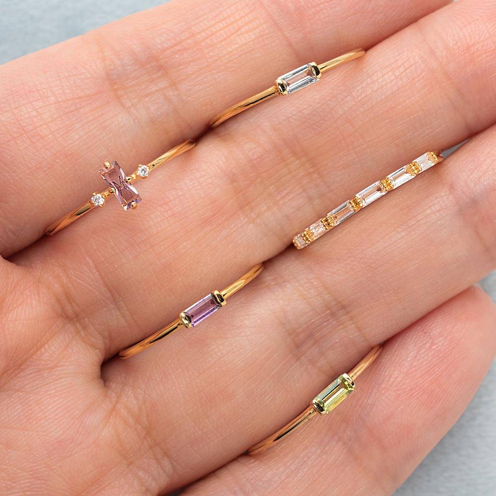 Baguette Bar Amethyst Ring Pearl & Cubic Zirconia