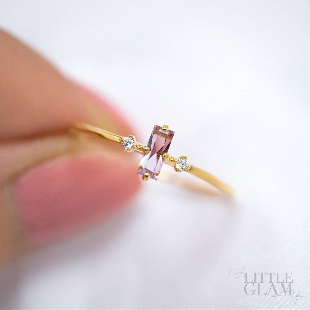 Baguette Bar Amethyst Ring Pearl & Cubic Zirconia