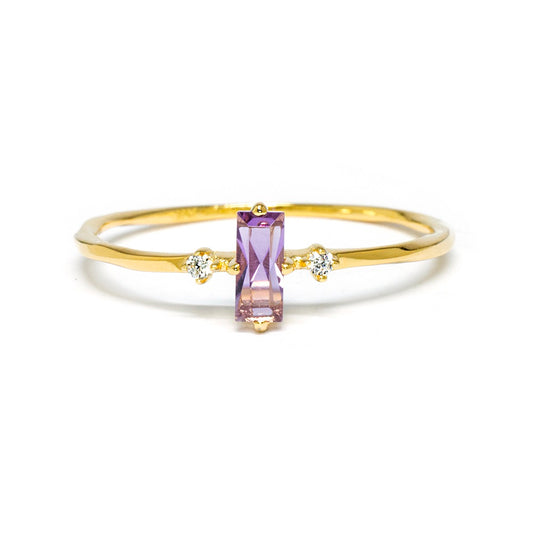 Baguette Bar Amethyst Ring Pearl & Cubic Zirconia