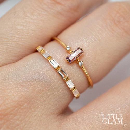 Baguette Bar Amethyst Ring Pearl & Cubic Zirconia