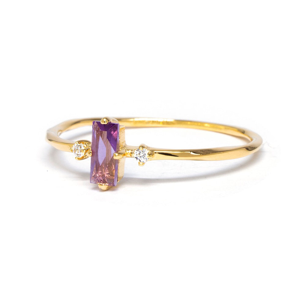 Baguette Bar Amethyst Ring Pearl & Cubic Zirconia