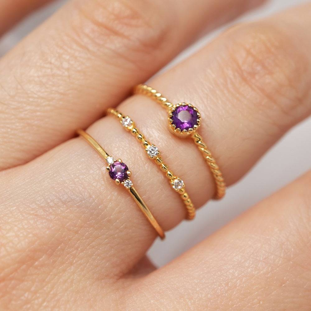 Delicate Trio Amethyst Ring Amethyst & White Topaz