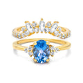 Natural Oval Blue Topaz & Glowing Glam Ring Set Blue Topaz & White Topaz