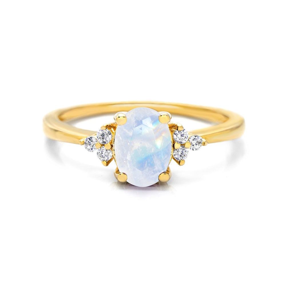Natural Oval Moonstone Ring Moonstone & White Topaz