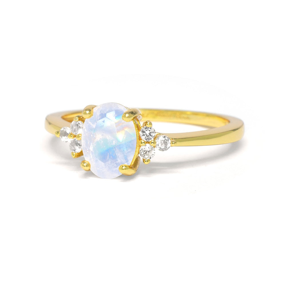 Natural Oval Moonstone Ring Moonstone & White Topaz