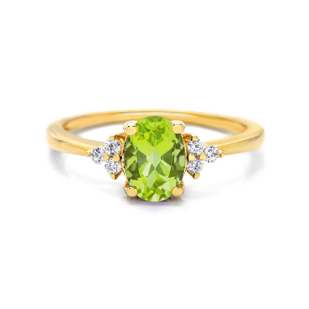 Natural Oval Peridot Ring Peridot & White Topaz