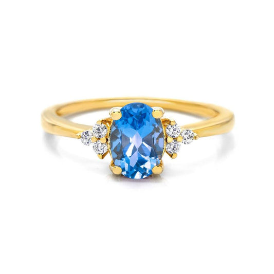 Natural Oval Blue Topaz Ring Blue Topaz & White Topaz