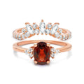 Natural Oval Garnet & Glowing Glam Ring Set Garnet & White Topaz