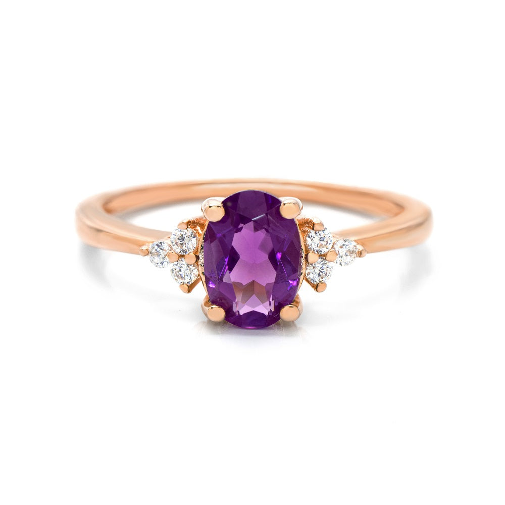 Natural Oval Amethyst Ring Amethyst & White Topaz