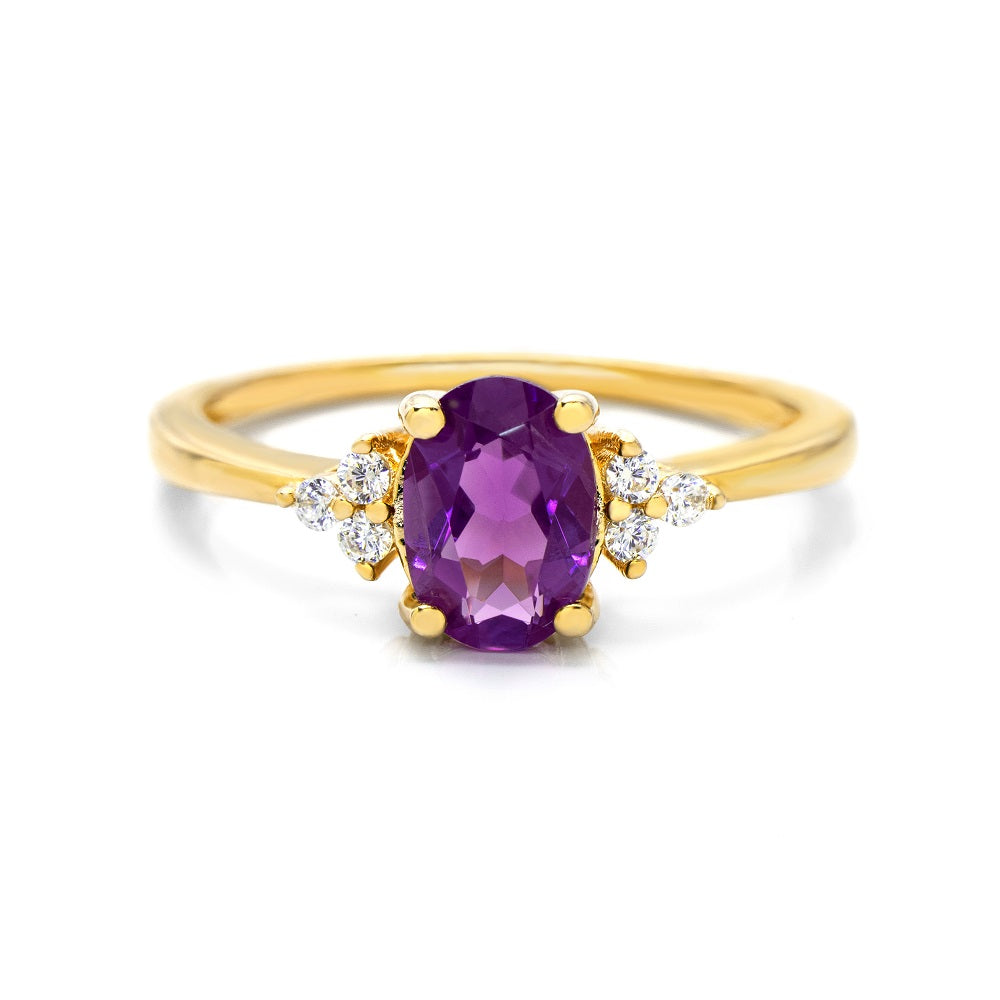 Natural Oval Amethyst Ring Amethyst & White Topaz