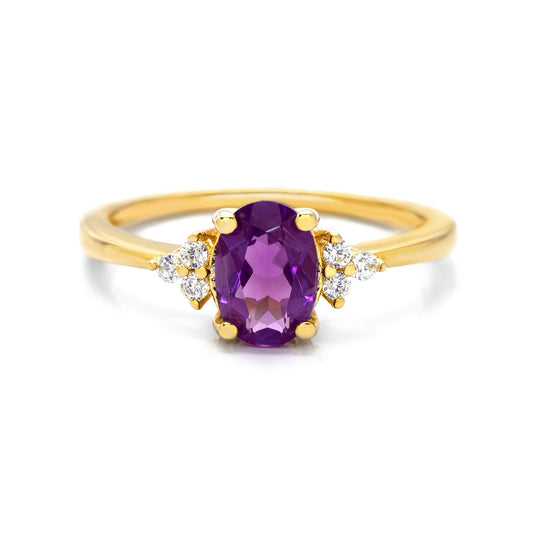 Natural Oval Amethyst Ring Amethyst & White Topaz