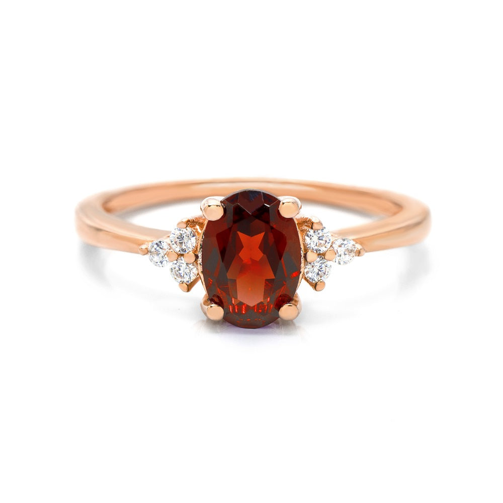 Natural Oval Garnet Ring Garnet & White Topaz