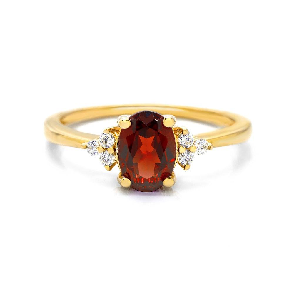 Natural Oval Garnet & Glowing Glam Ring Set Garnet & White Topaz