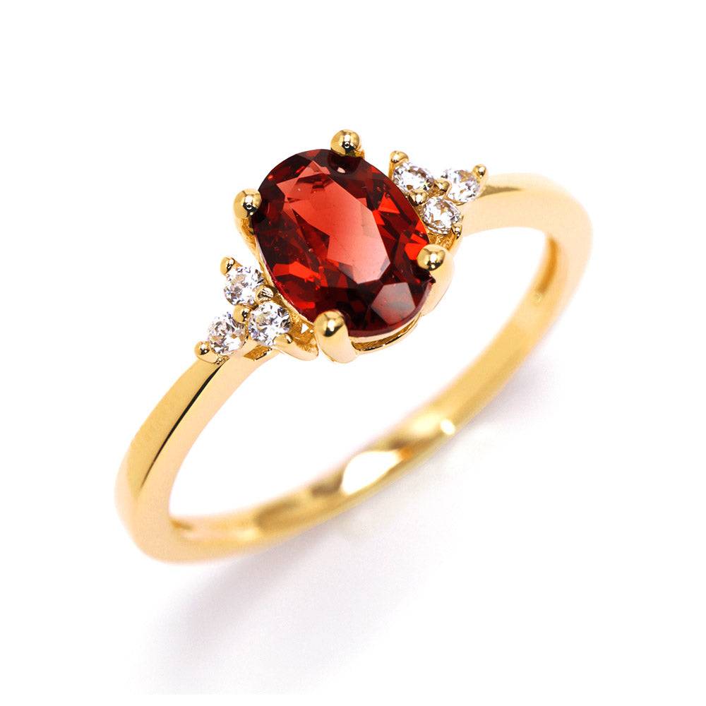 Natural Oval Garnet Ring Garnet & White Topaz